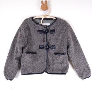Bearpaw‎ Sherpa Fleece Jacket Kids Size 5T 6 Gray Toggle Closure Faux Leather